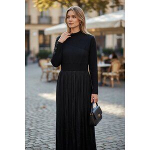 Portrait Courtside Dress Black Long Sleeve Button Detail M